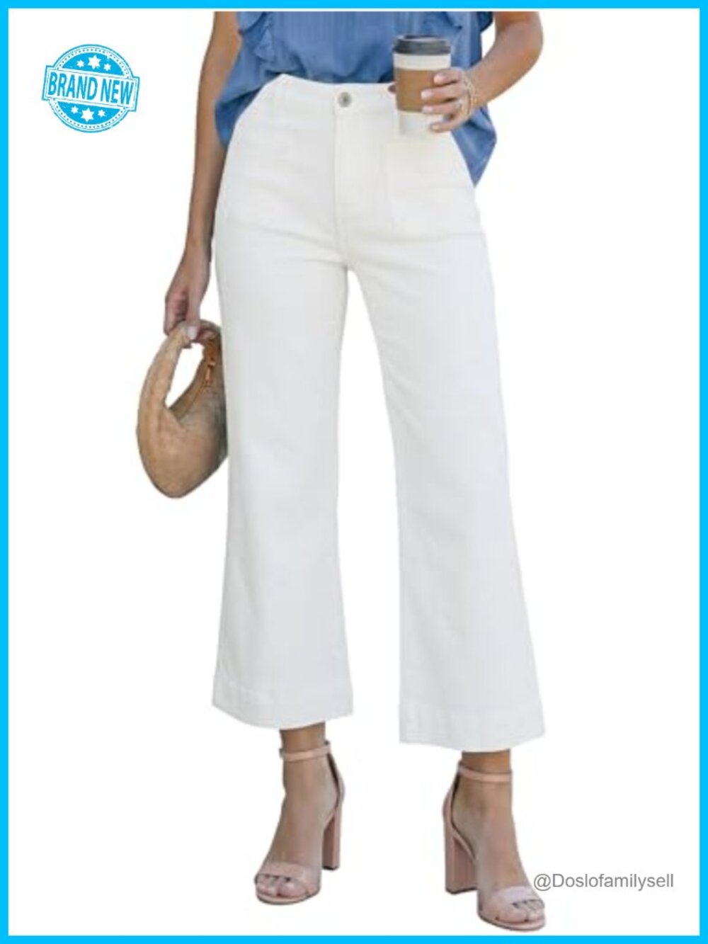 High Waisted Wide Leg Flare Cropped Denim Jeans Stretchy Pockets